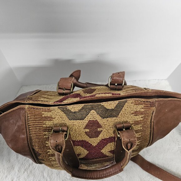 Isabella Fiore Brown Leather Tapestry Bag Western Boho Crossbody - Picture 9 of 13